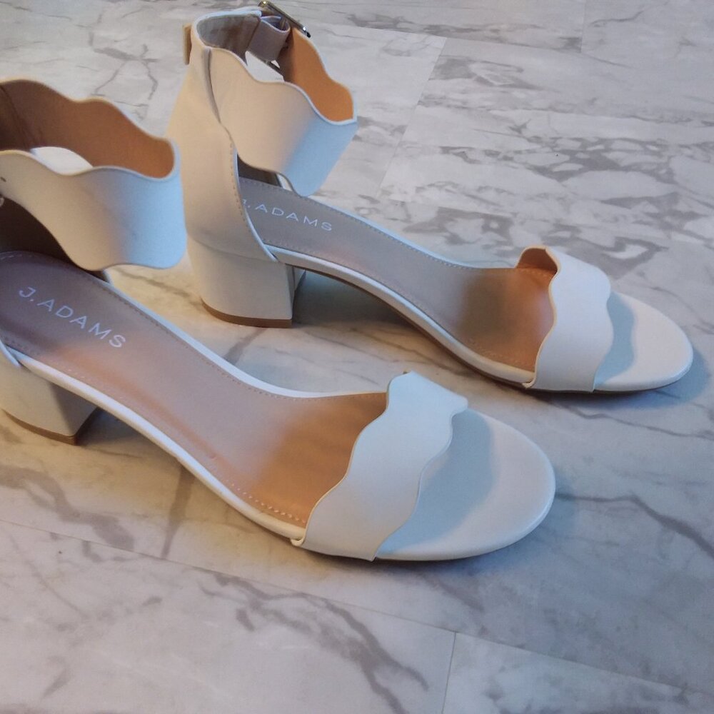 J Adams Off White Mimi Ankle Strap Kitten Heel Sandals